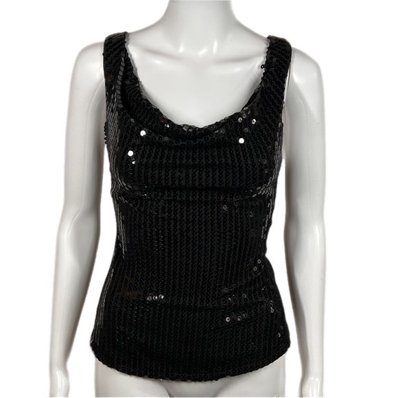 Guess | Black Sequined Front Open Back Wrap Tank Top Twist Knot Back​​​ - Picture 1 of 13